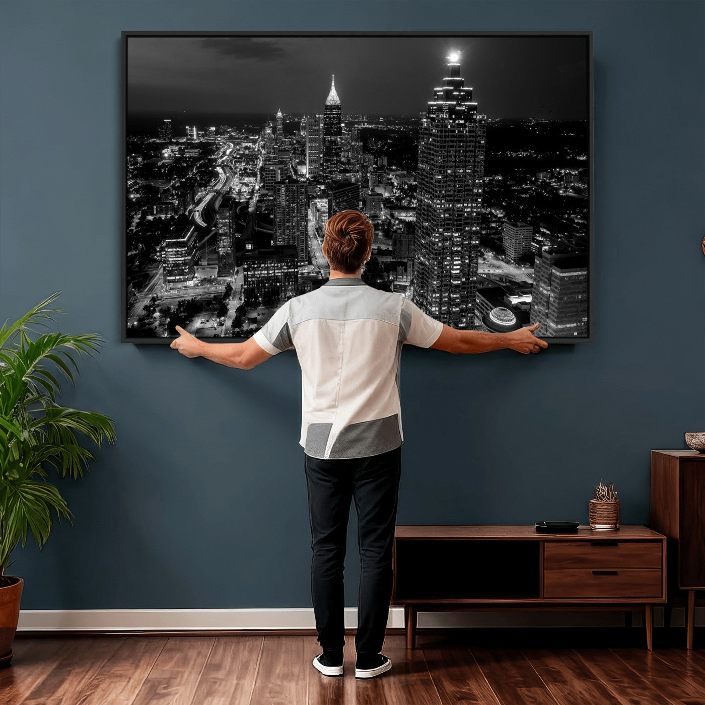 56773510-MGV-CV-36X24 - Atlanta Skyline Wall Art Canvas Print, Atlanta Downtown Night Cityscape Print for Modern Urban Wall Decor