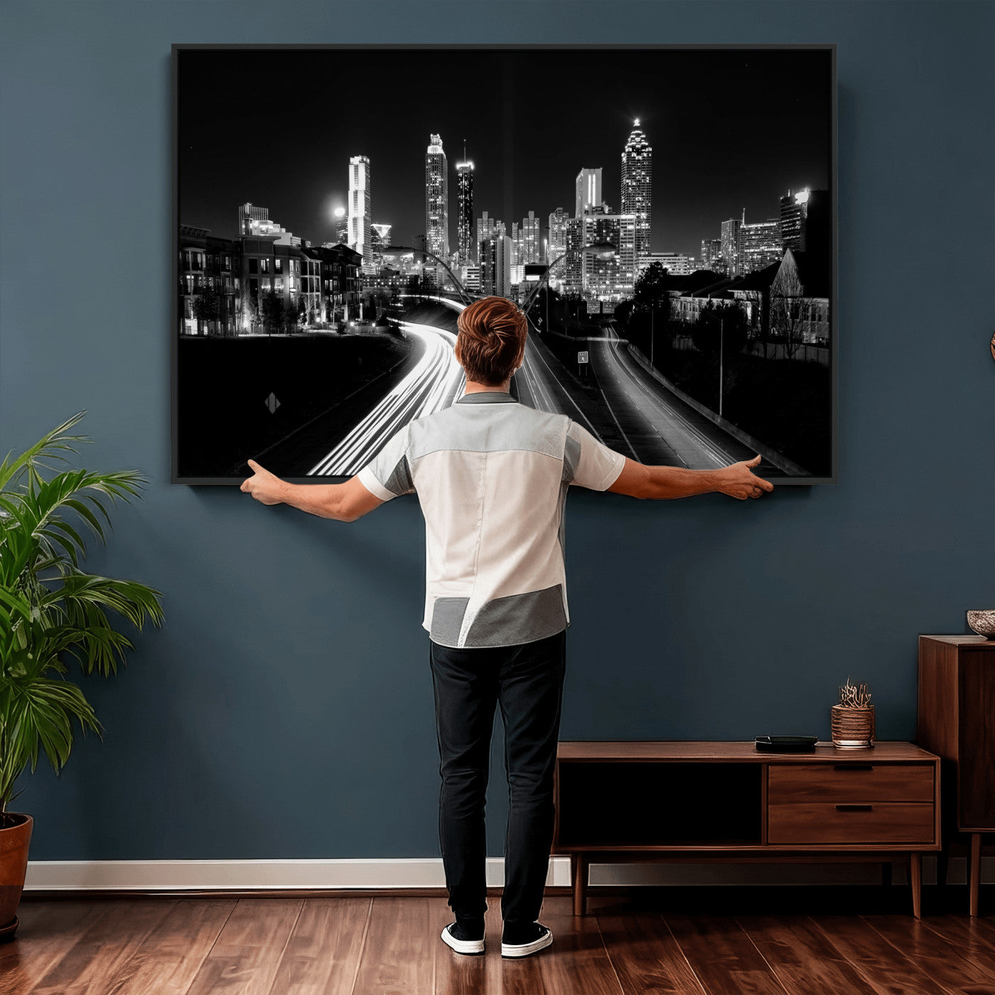 80330064-MGV-CV-36X24 - Atlanta Skyline Wall Art Canvas Print, Atlanta Downtown Night Cityscape Print for Modern Urban Wall Decor