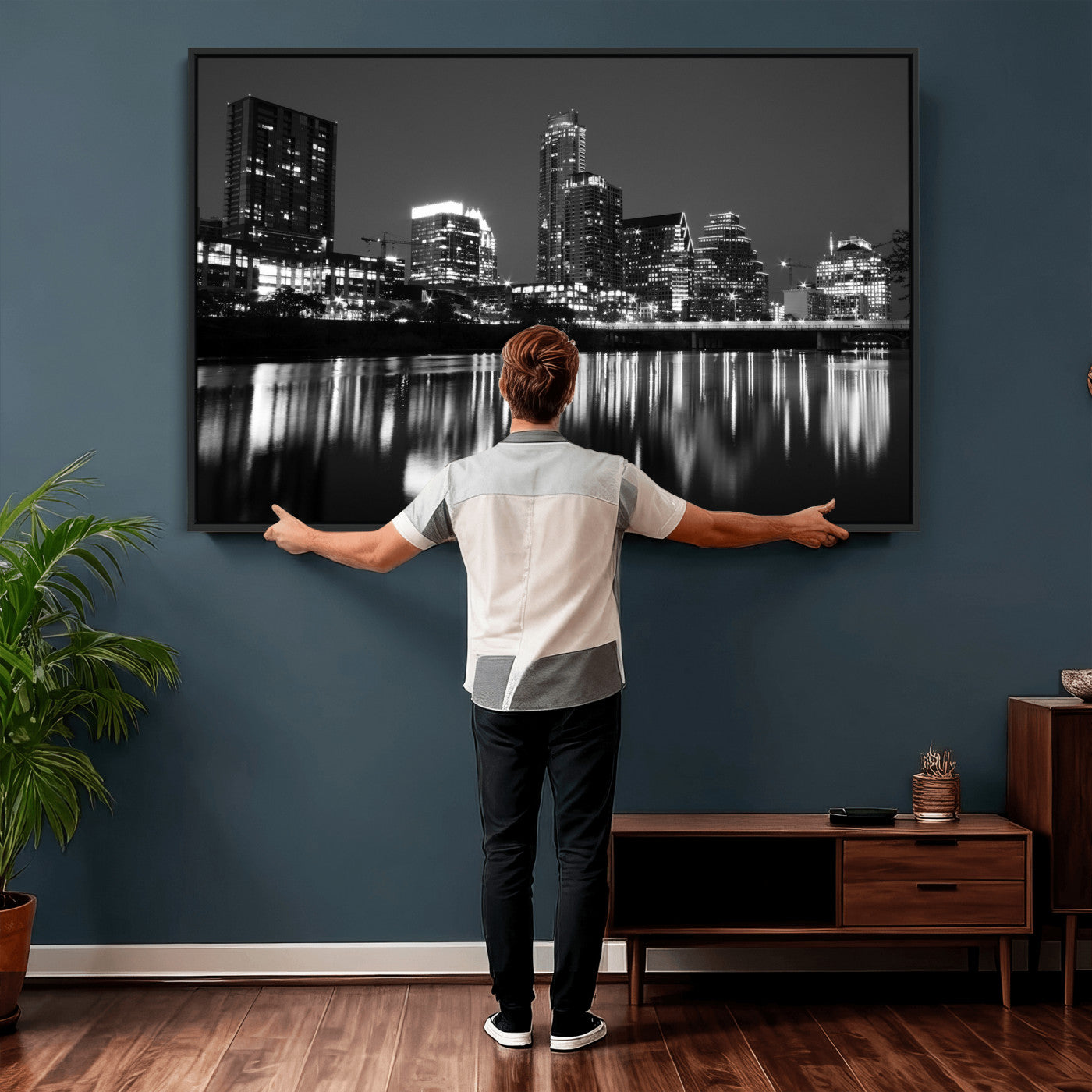 38129554-MGV-CV-36X24 - Austin Skyline Wall Art Canvas Print, Austin Downtown Night Cityscape Print for Modern Urban Wall Decor