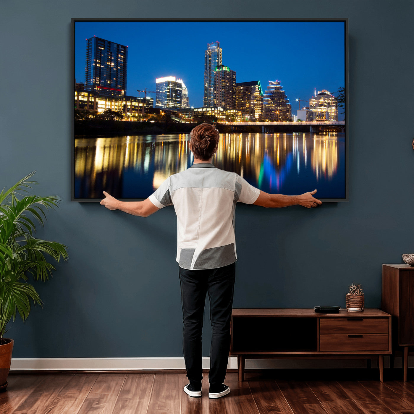 21916206-MGV-CV-36X24 - Austin Skyline Wall Art Canvas Print, Austin Downtown Night Cityscape Print for Modern Urban Wall Decor