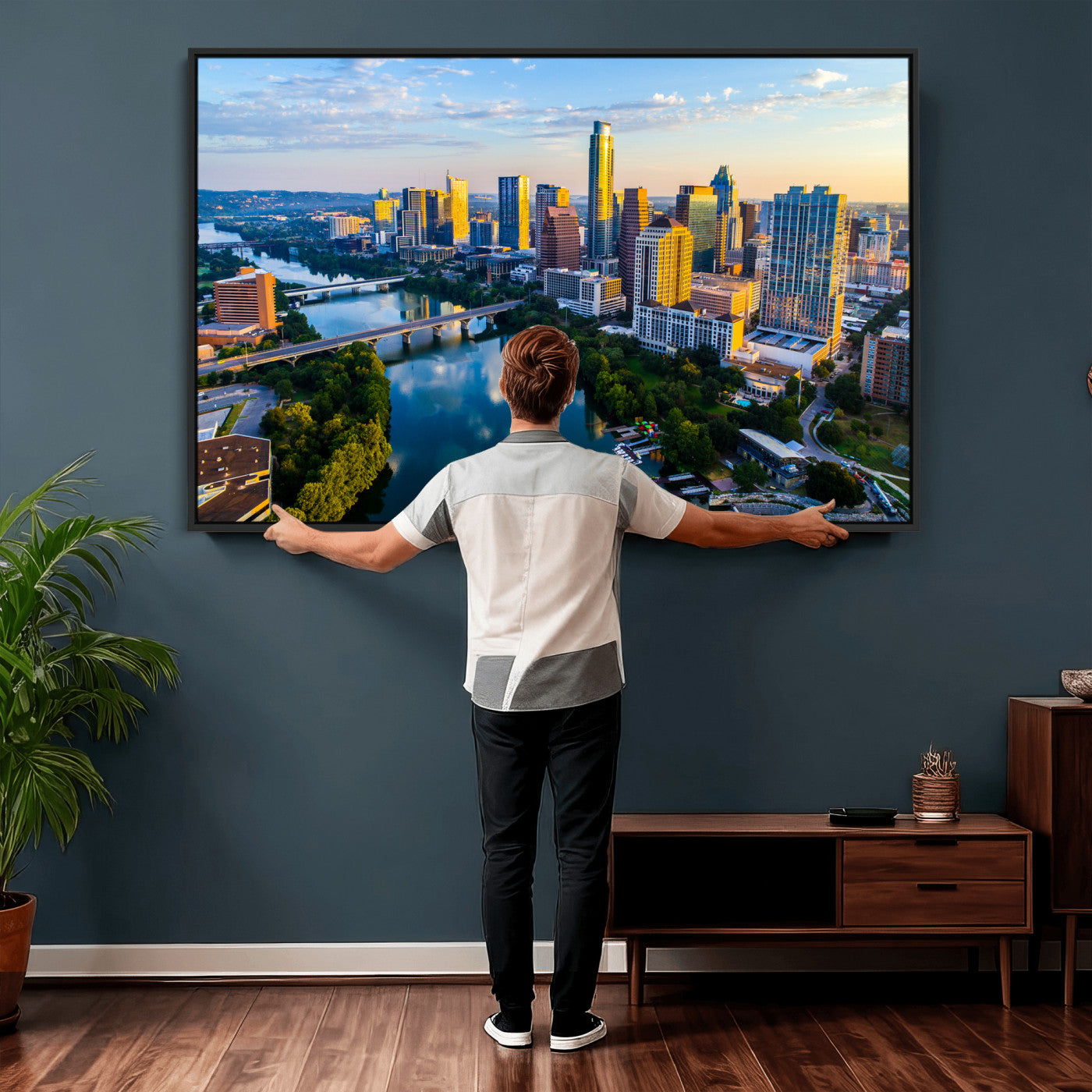 33675326-MGV-CV-36X24 - Austin Skyline Wall Art Canvas Print, Austin Downtown Night Cityscape Print for Modern Urban Wall Decor
