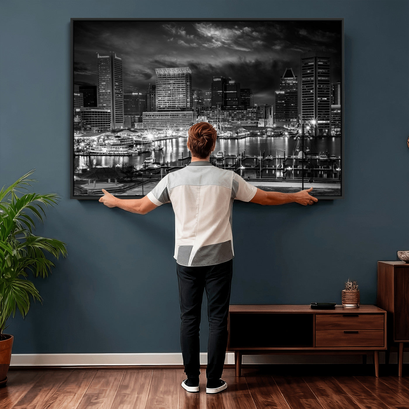 79755655-MGV-CV-36X24 - Baltimore Skyline Wall Art Canvas Print, Baltimore Downtown Night Cityscape Print for Modern Urban Wall Decor