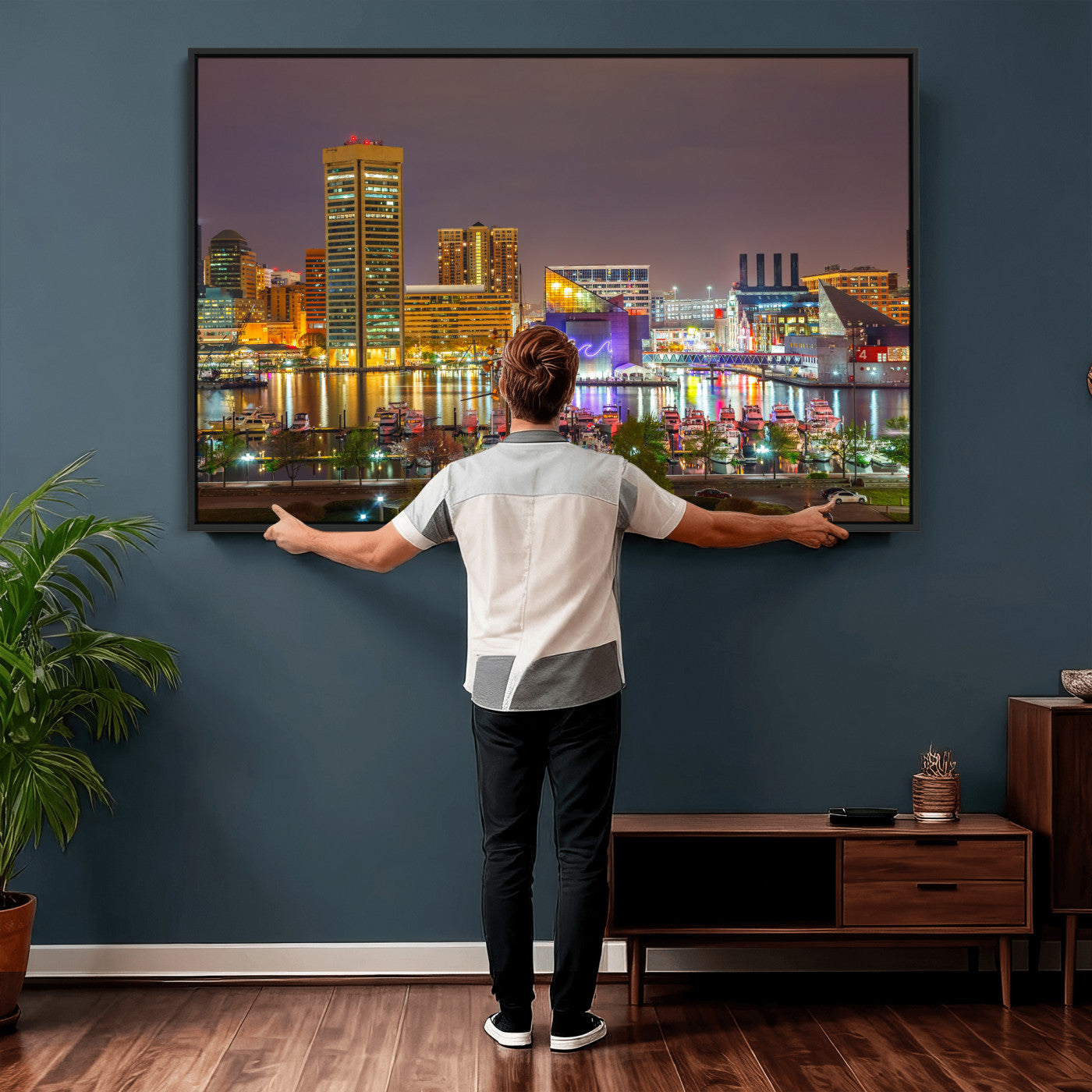 42654823-MGV-CV-36X24 - Baltimore Skyline Wall Art Canvas Print, Baltimore Downtown Night Cityscape Print for Modern Urban Wall Decor