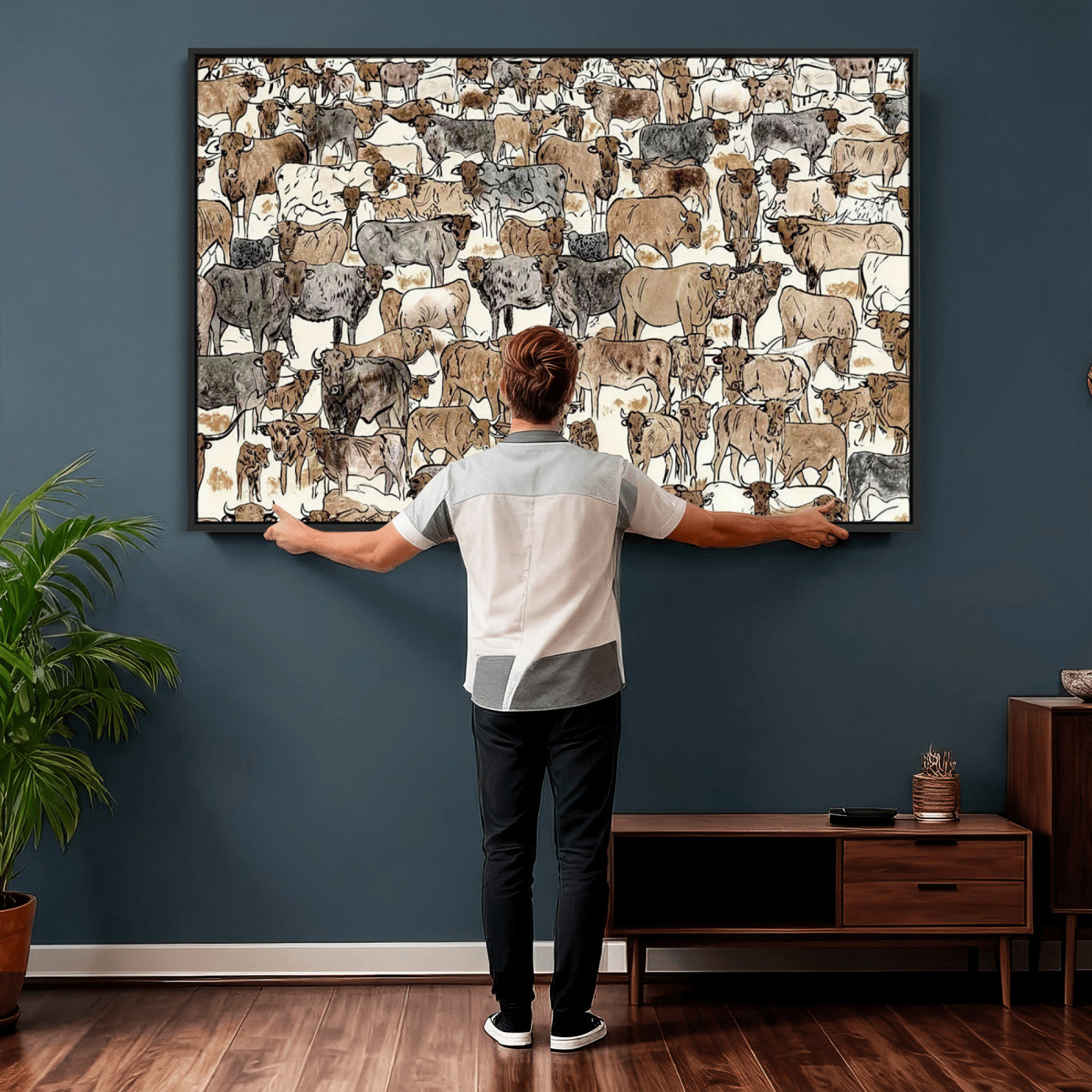 76902119-MGV-CV-36X24 - Farmhouse Animals Wall Art Canvas Print - Abstract Farm Animal Drawing Mid-Century Wall Art for Cabin Decor