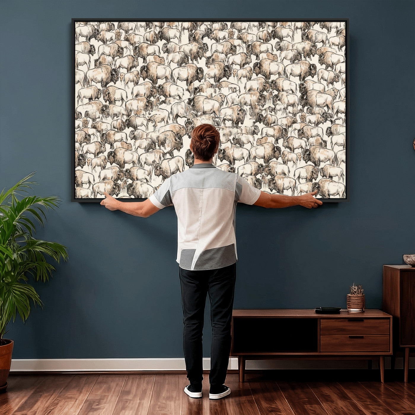 77502929-MGV-CV-36X24 - Farmhouse Animals Wall Art Canvas Print - Abstract Farm Animal Drawing Mid-Century Wall Art for Cabin Decor