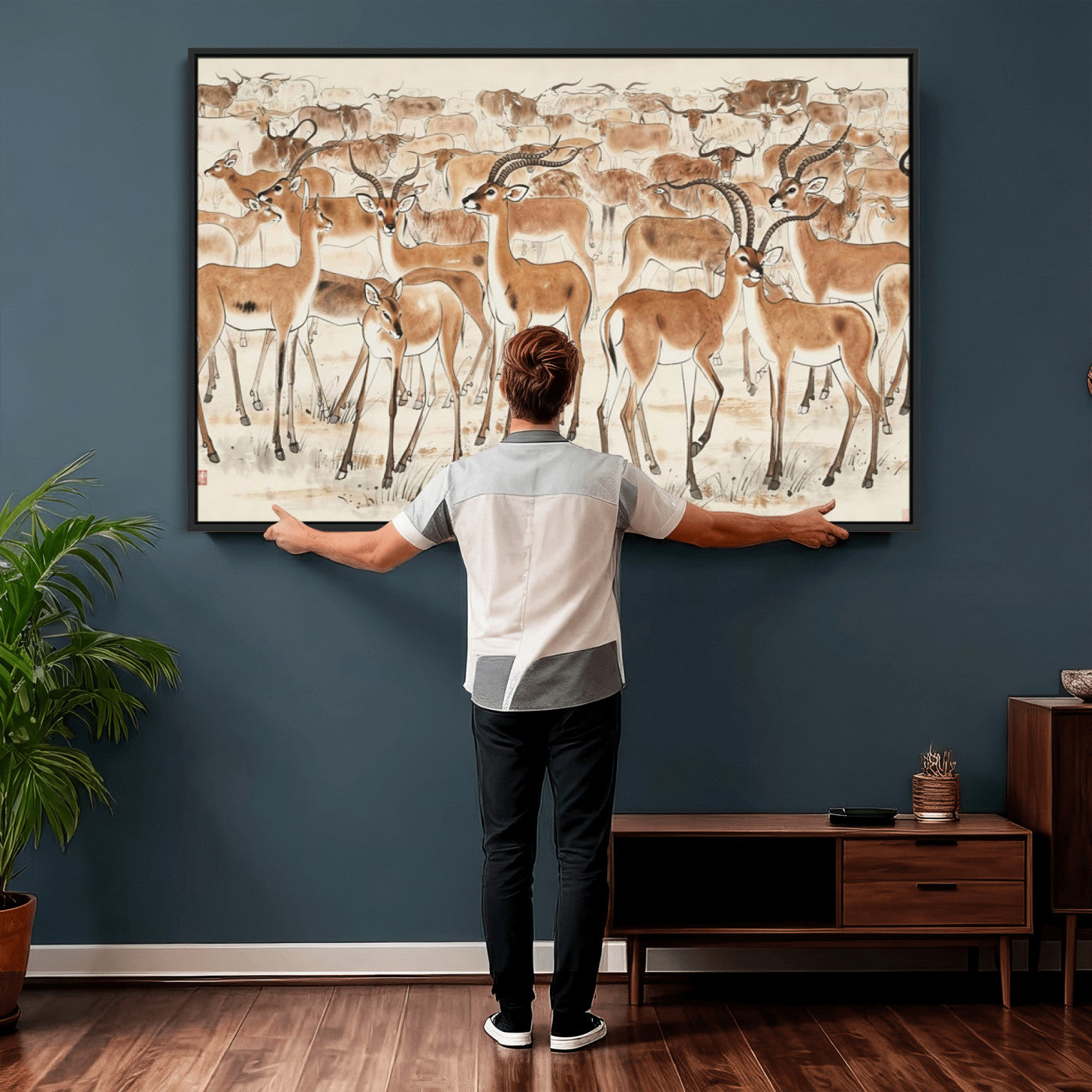 67375088-MGV-CV-36X24 - Farmhouse Animals Wall Art Canvas Print - Abstract Farm Animal Drawing Mid-Century Wall Art for Cabin Decor