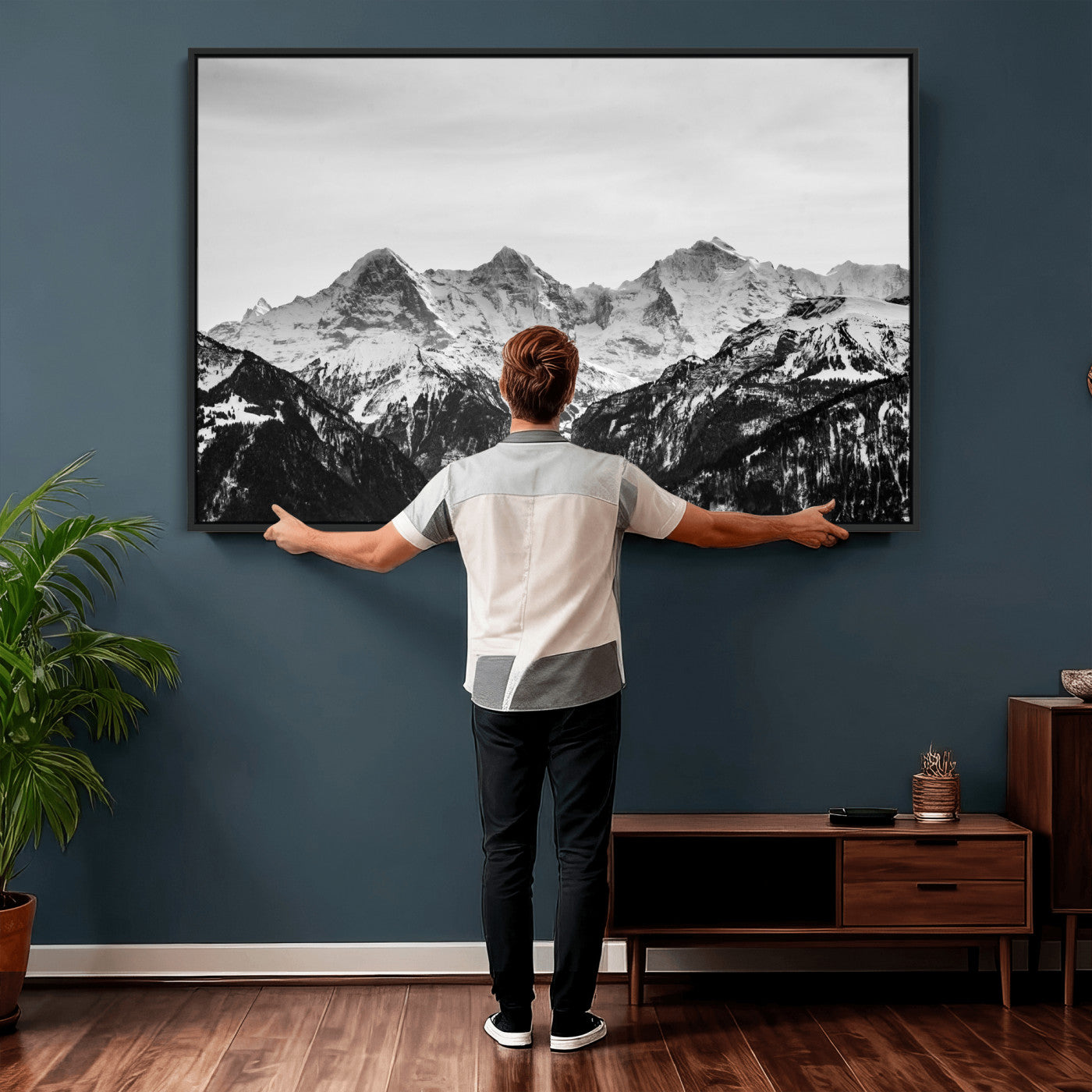 85684934-MGV-CV-36X24 - Black and White Mountain Wall Art Canvas Print, Snowy Alpine Peaks Landscape Photography, Minimal Monochrome Mountain Art, Scenic Nature Wall Decor