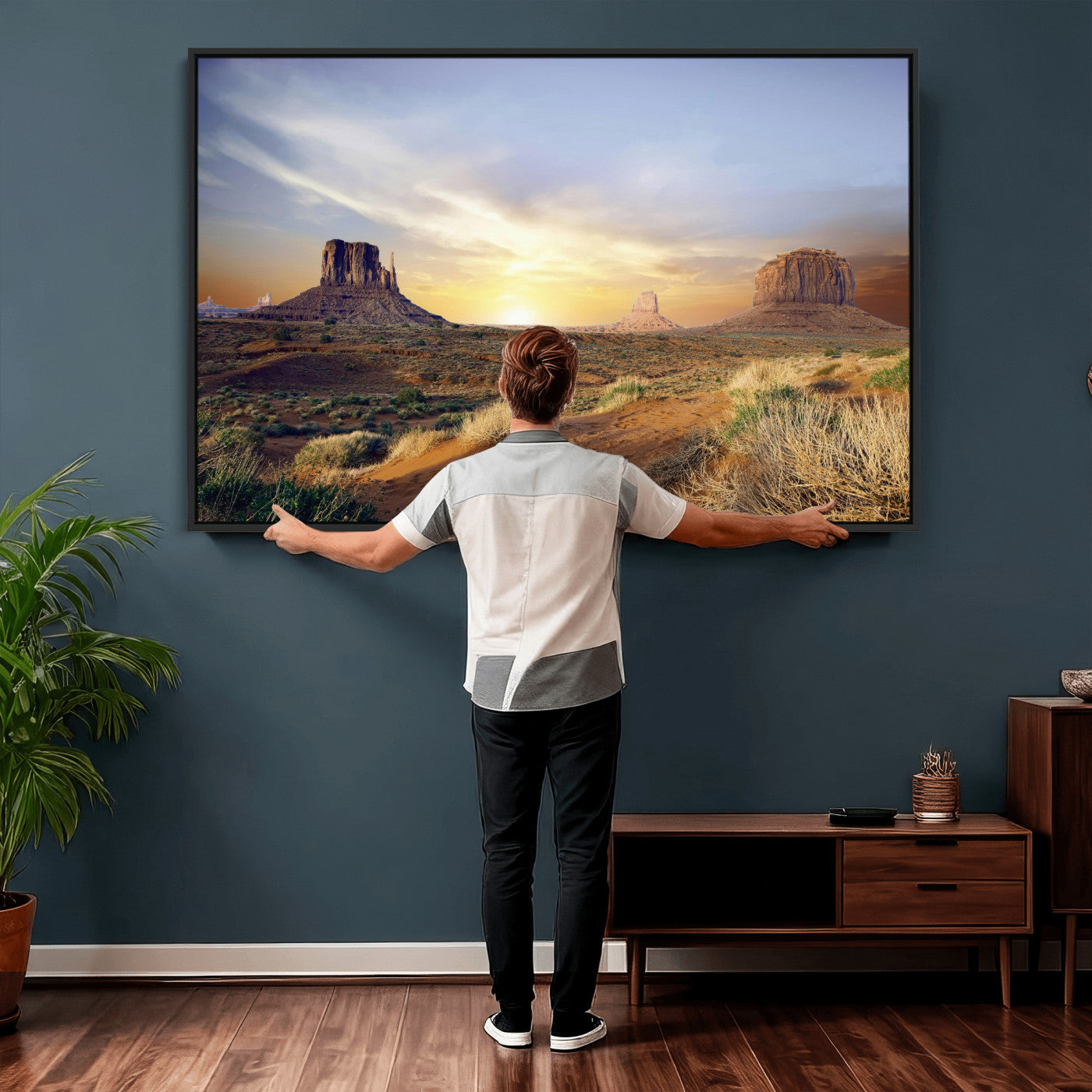 14901845-MGV-CV-36X24 - Monument Valley Desert Landscape Wall Art Canvas Print, Southwest Desert Rock Formation Canvas Print, Western Red Rock Panorama Art Printing