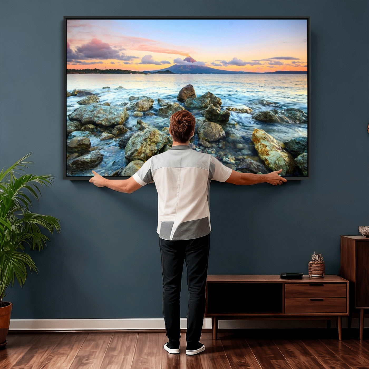 46869511-MGV-CV-36X24 - Mayon Volcano Seascape Landscape Wall Art Canvas Print, Tropical Ocean Shore Mountain Canvas Print, Philippines Coastal Scenic Art Printing