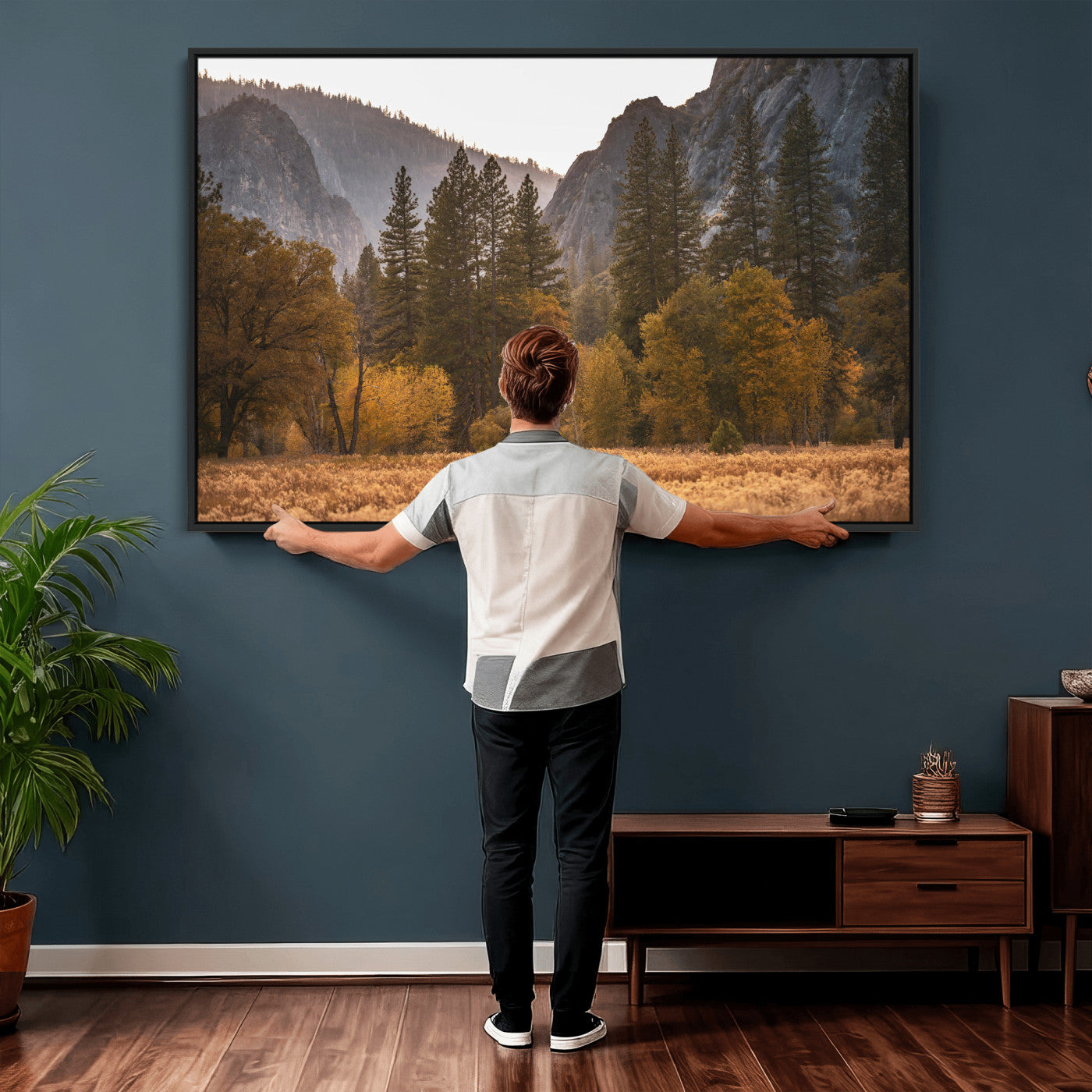 61682763-MGV-CV-36X24 - Yosemite Valley Autumn Forest Landscape Wall Art Canvas Print, Granite Mountain Pine Trees Canvas Print, California National Park Fall Scenic Art Printing