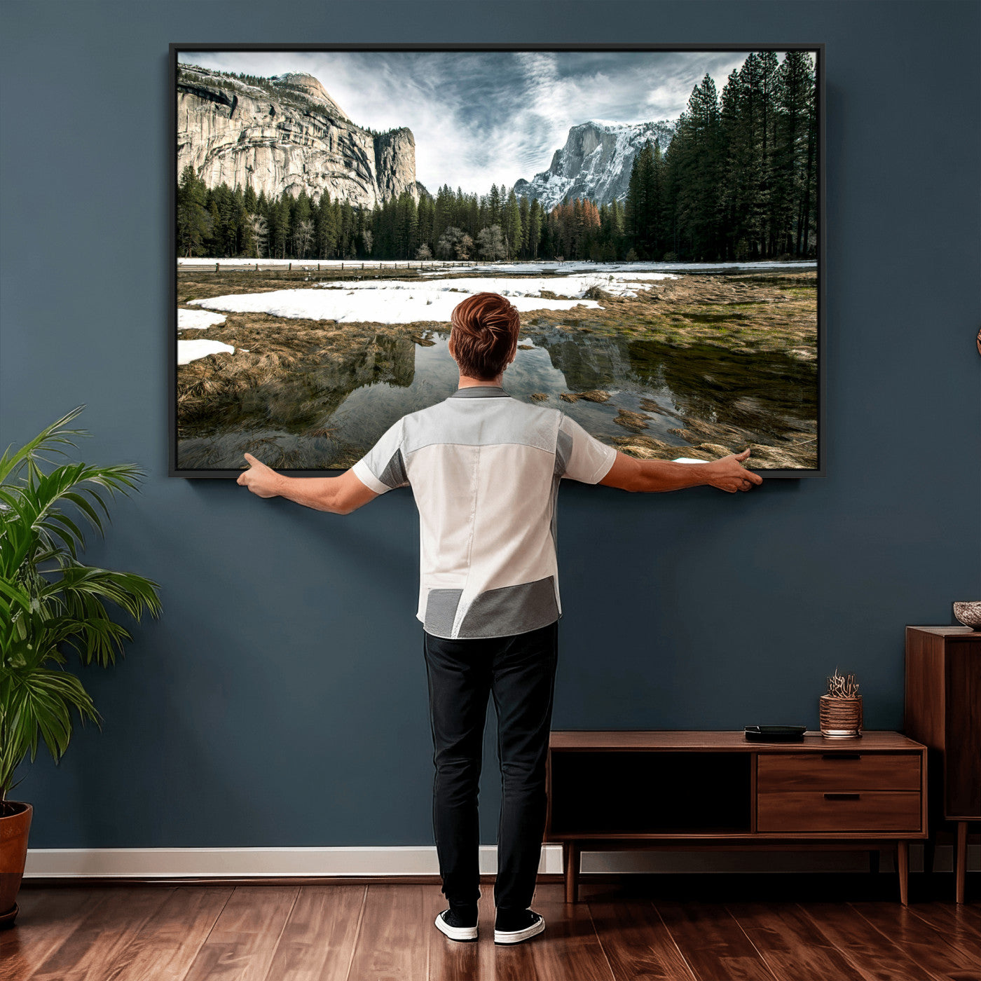 14527348-MGV-CV-36X24 - Yosemite Valley Mountain Landscape Wall Art Canvas Print, Granite Cliff Forest Valley Canvas Print, California National Park Scenic Art Printing