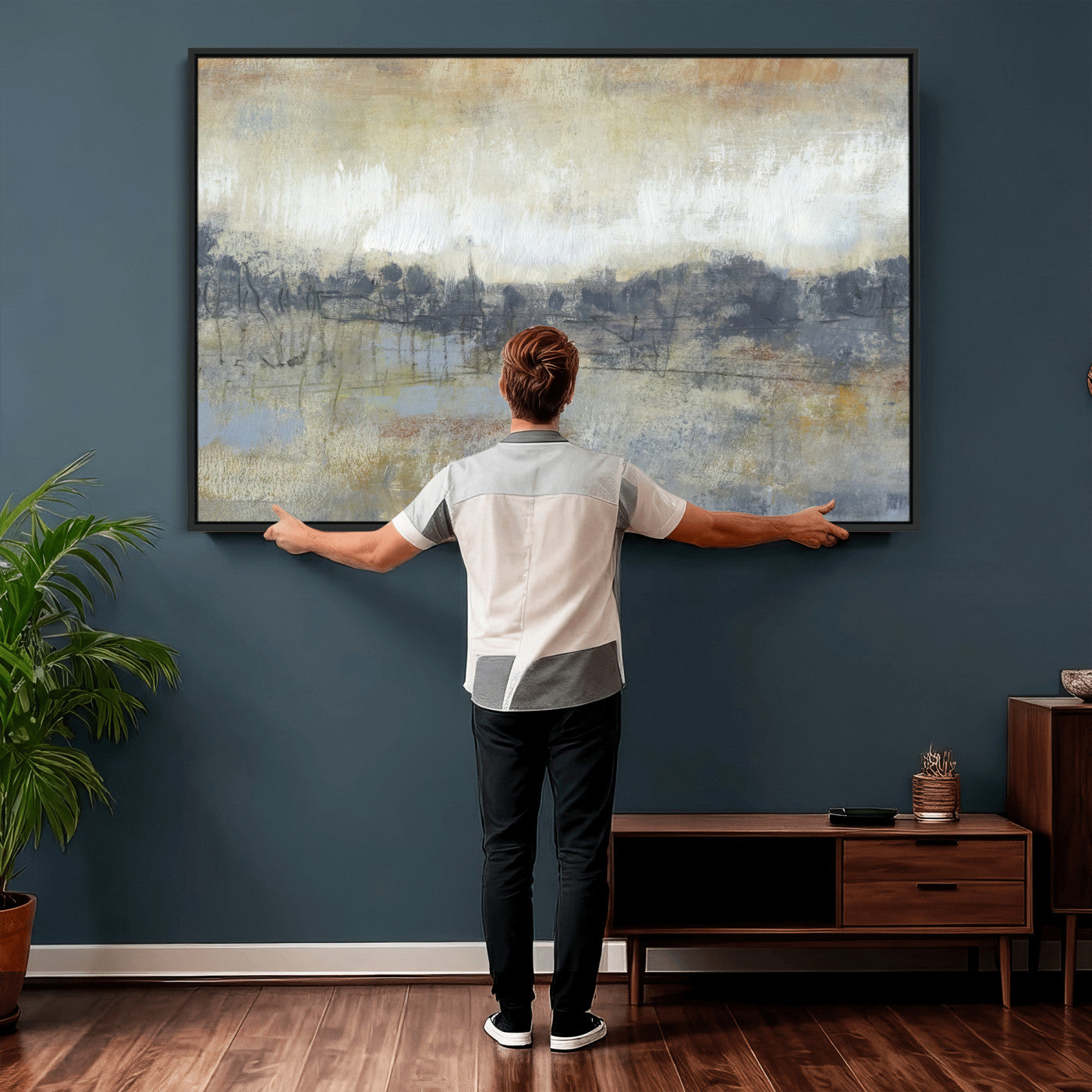 73973590-MGV-CV-36X24 - Abstract Neutral Landscape Painting Wall Art Canvas Print, Modern Minimal Texture Horizon Canvas Print, Beige Gray Contemporary Abstract Art Printing