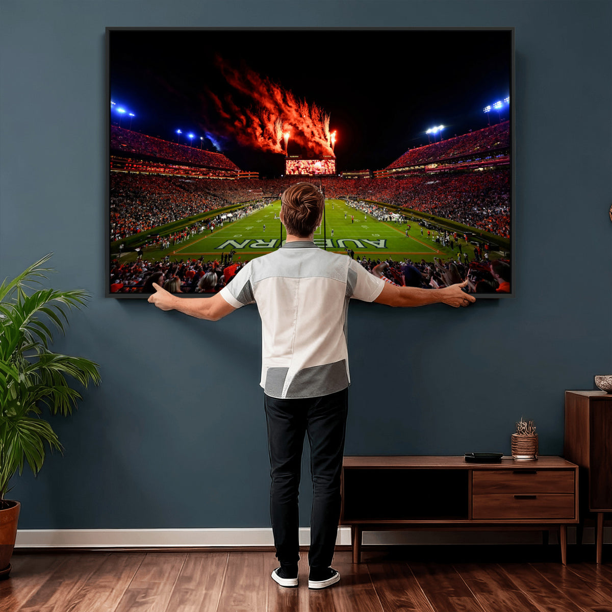 81918884-MGV-CV-36X24 - Auburn Stadium Wall Art Canvas Print, College Football Night Game Crowd, Jordan Hare Stadium Artwork