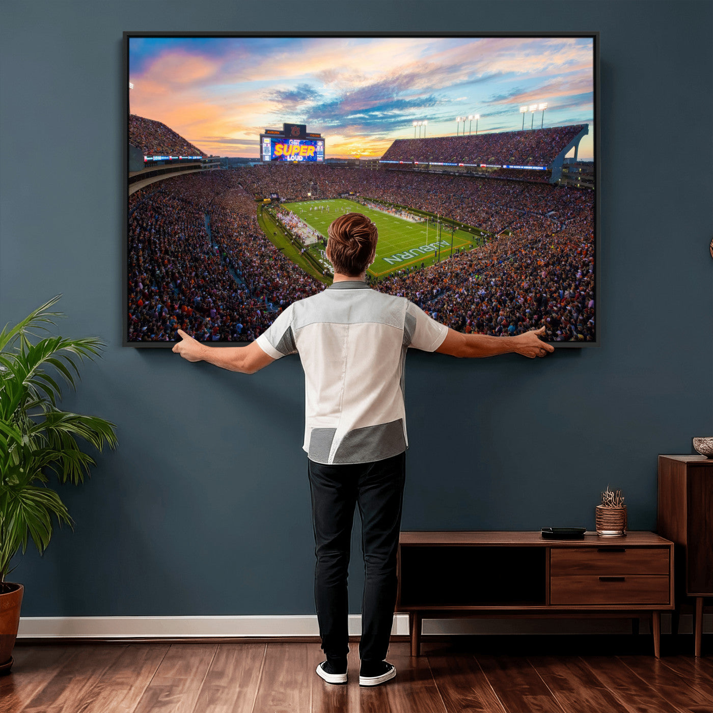 75203764-MGV-CV-36X24 - Auburn Stadium Sunset Wall Art Canvas Print, Jordan Hare Stadium Game Day Crowd, Auburn Tigers Football Artwork