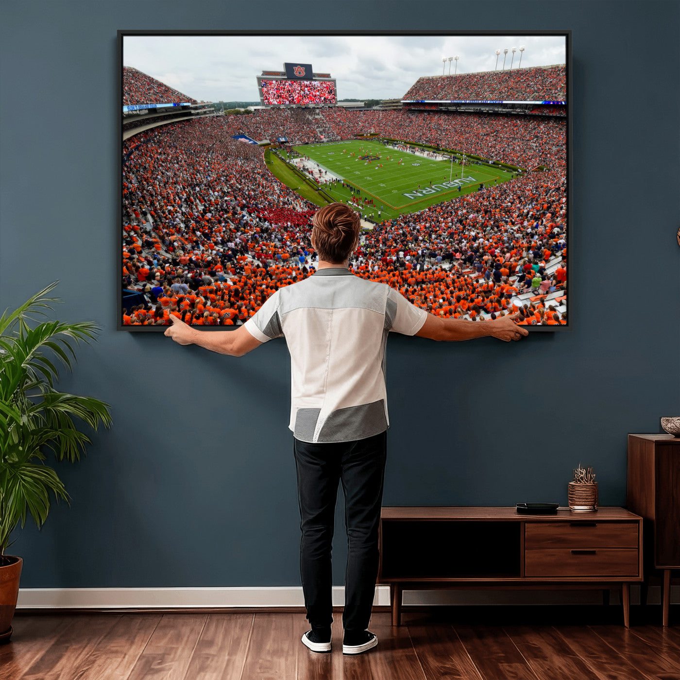 82562490-MGV-CV-36X24 - Auburn Stadium Sunset Wall Art Canvas Print, Jordan Hare Stadium Game Day Crowd, Auburn Tigers Football Artwork
