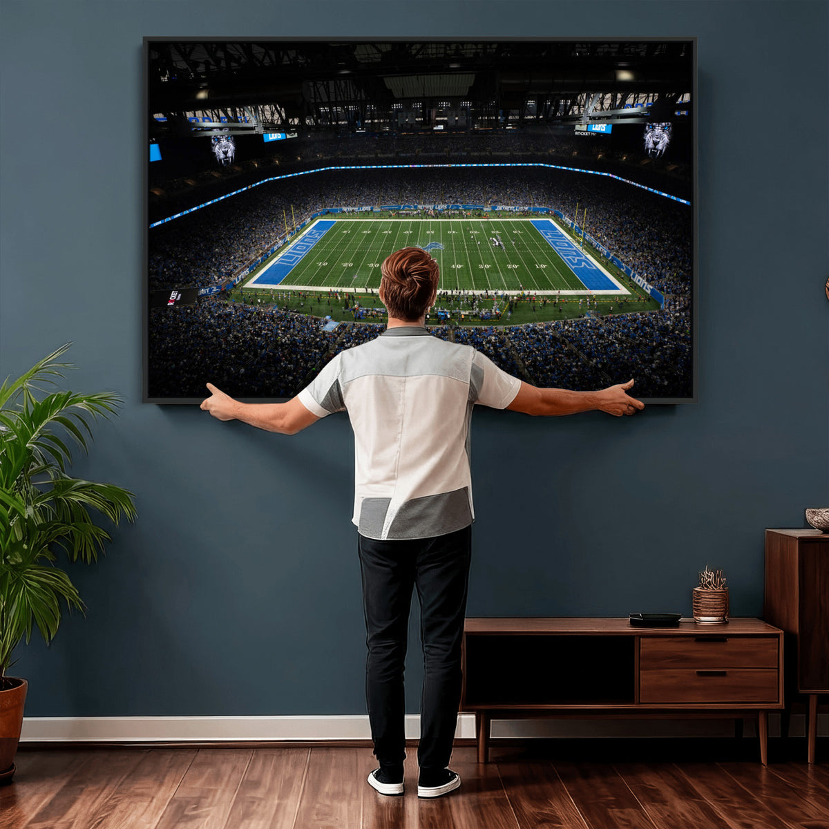 16709602-MGV-CV-36X24 - Detroit Lions Stadium Wall Art Canvas Print, Football Field Panorama