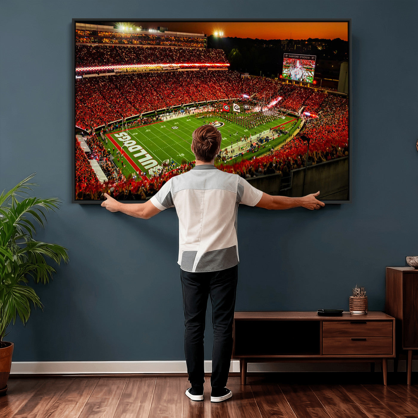 48894104-MGV-CV-36X24 - Georgia Bulldogs Stadium Wall Art Canvas Print, Sanford Stadium Night Game Panorama, College Football Crowd Wall Decor