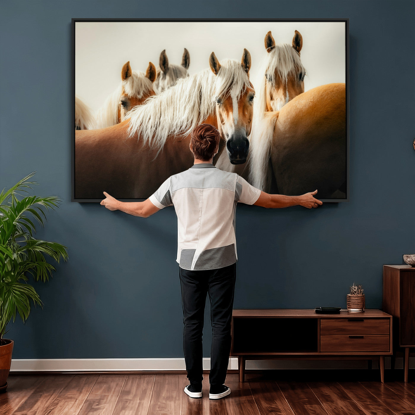 71904941-MGV-CV-36X24 - Wild Horse Herd Wall Art Canvas Print, Natural Horse Portrait Nature Wall Decor for Living Room and Office