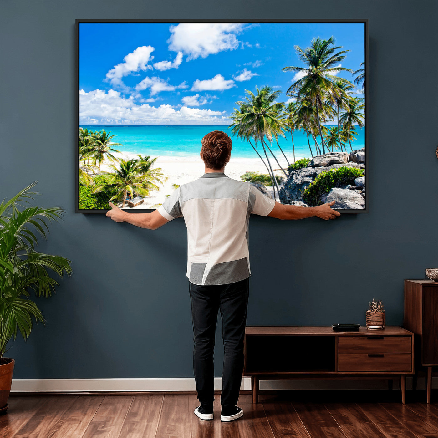 51097197-MGV-CV-36X24 - Tropical Beach Wall Art Canvas Print, Palm Tree Ocean Landscape Photography, Caribbean Coastal Artwork