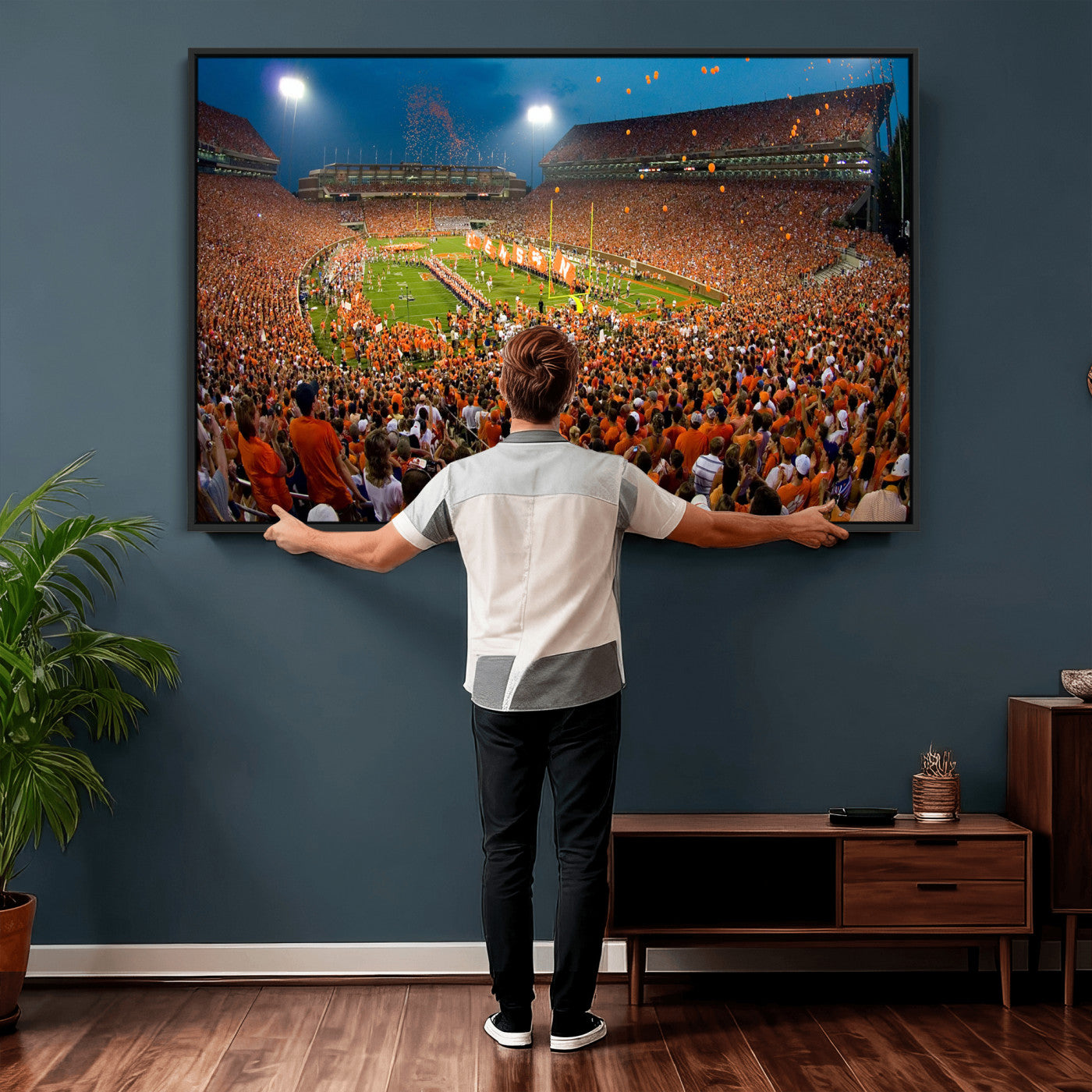 42850097-MGV-CV-36X24 - Clemson Tigers Memorial Stadium Wall Art Canvas Print, Death Valley Football Stadium Artwork, Packed Game Night Crowd Scene