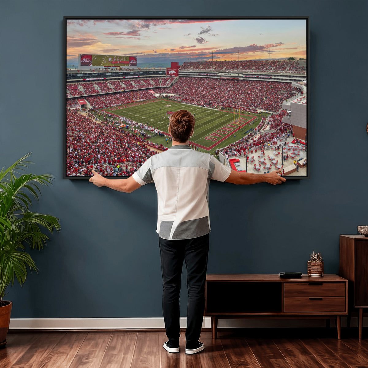 82233065-MGV-CV-36X24 - Donald W. Reynolds Razorback Stadium Wall Art Canvas Print – Arkansas Razorbacks Football Artwork for Home, Office, and Sports Room Decor