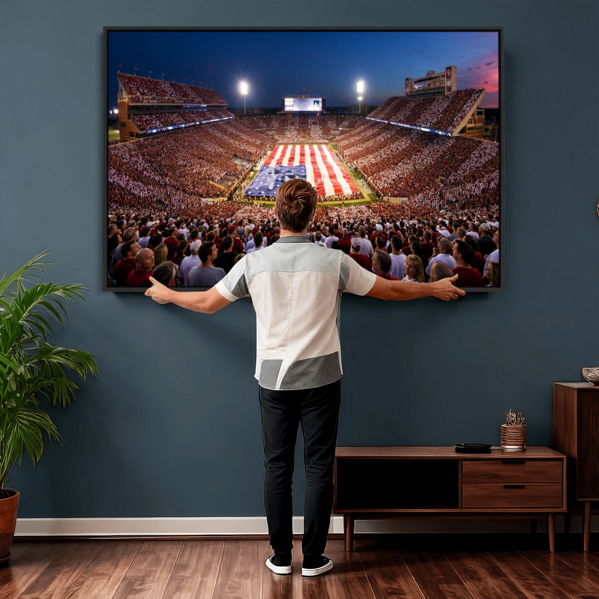 59917418-MGV-CV-36X24 - Oklahoma Memorial Stadium Wall Art Canvas Print | Oklahoma Sooners Football Artwork for Home, Office, and Sports Room Decor