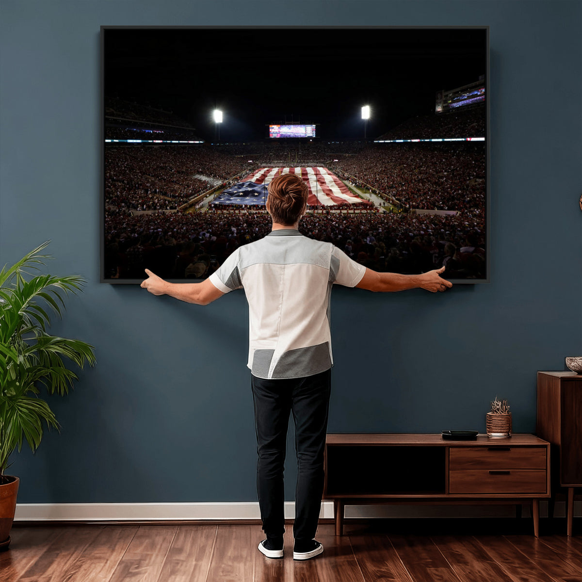 98418189-MGV-CV-36X24 - Oklahoma Memorial Stadium Wall Art Canvas Print – Oklahoma Sooners Football Artwork for Home, Office, and Sports Room Decor