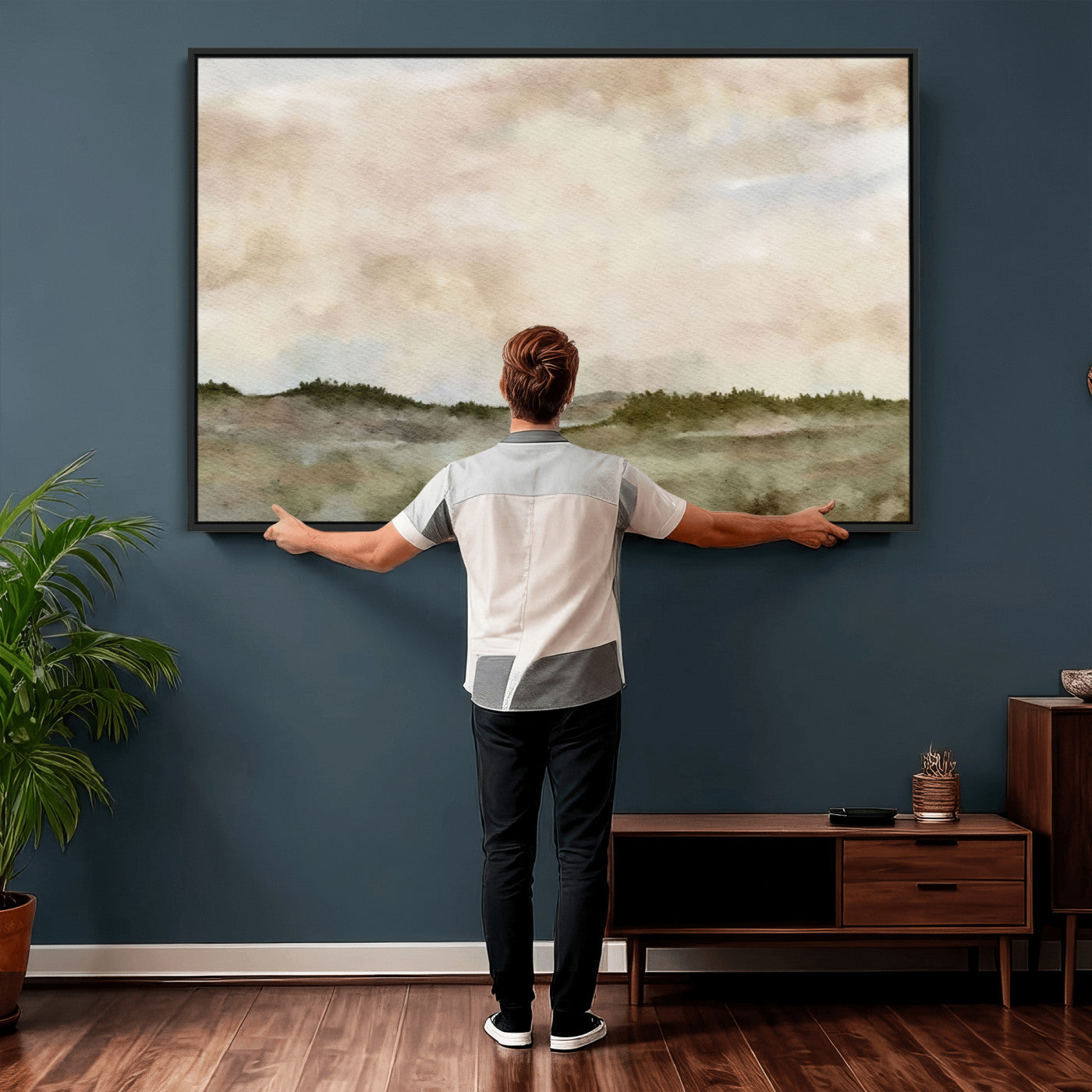 13578069-MGV-CV-36X24 - Abstract Landscape Wall Art Canvas Print, Watercolor Pastoral Landscape Painting Wall Decor for Modern Farmhouse Interiors