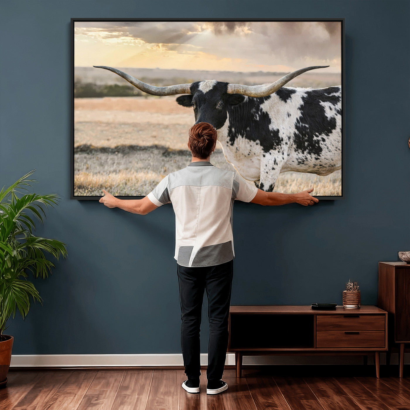 49350433-MGV-CV-36X24 - Texas Longhorn Bull Rustic Wall Art Canvas Print, Western Cattle Photography Canvas Print, Ranch Farm Animal Western Art Printing