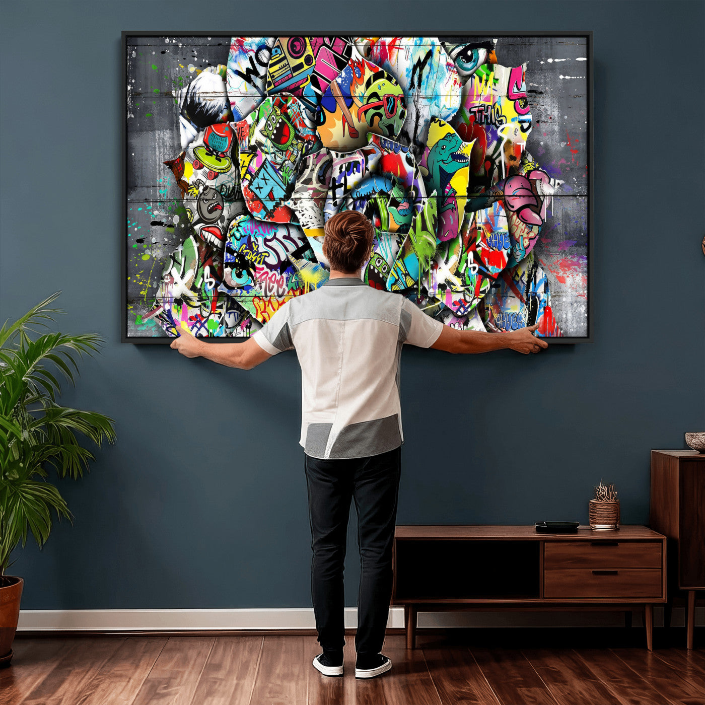 77553344-MGV-CV-36X24 - Abstract Graffiti Collage Street Art Wall Art Canvas Print, Colorful Urban Pop Art Canvas Print, Modern Graffiti Patchwork Contemporary Art Printing