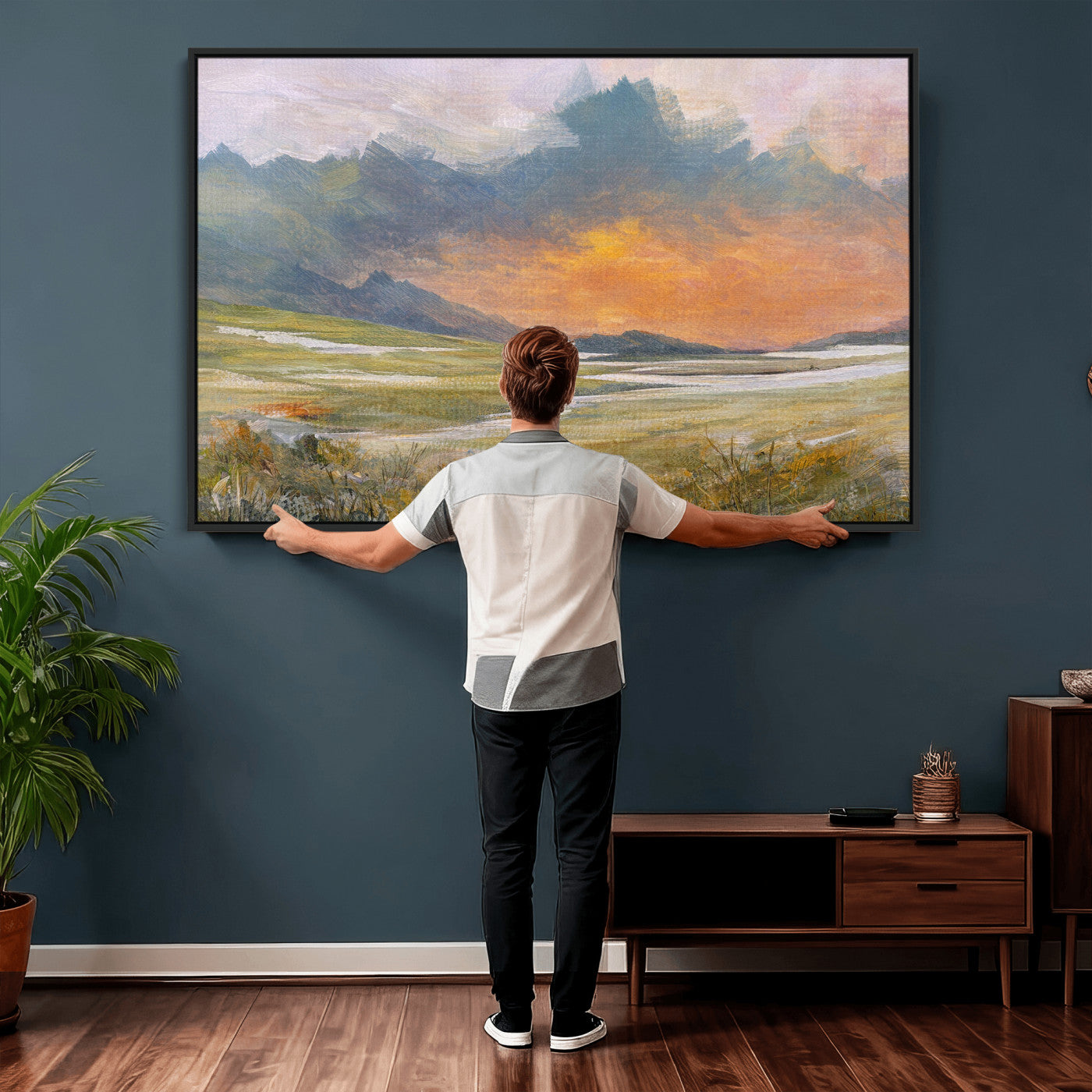 39892091-MGV-CV-36X24 - Mountain Sunset Wall Art Canvas Print Vintage Landscape Panorama Rustic Nature Decor