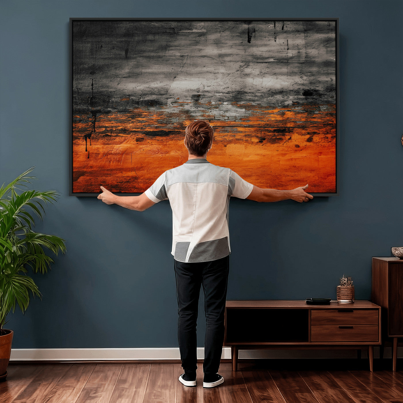 75409282-MGV-CV-36X24 - Black Orange Abstract Wall Art Canvas Print Modern Textured Painting Decor
