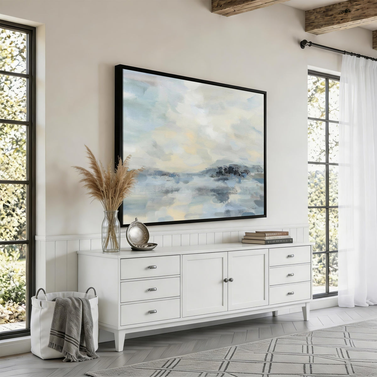 Abstract Coastal Landscape Wall Art Canvas Print | Soft Blue Gray Minimalist Art