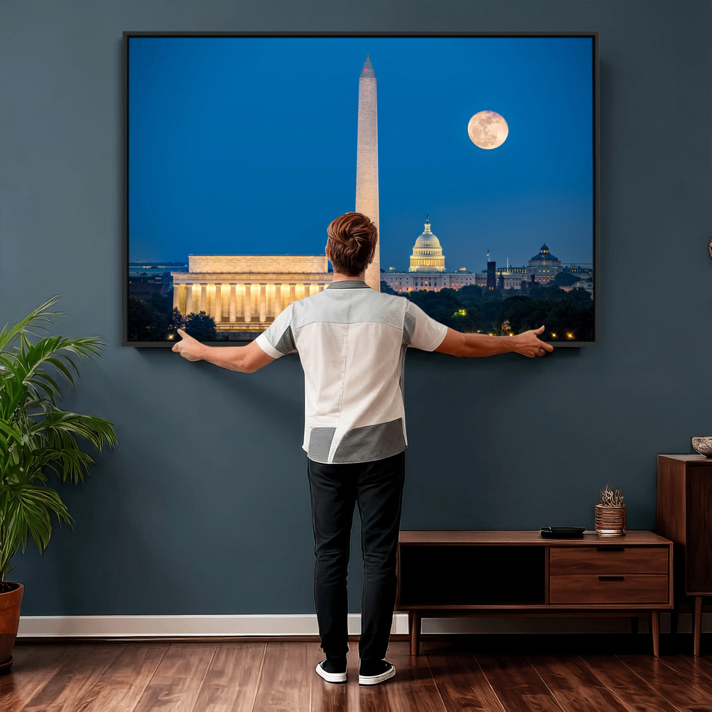96712946-MGV-CV-36X24 - Washington DC Skyline Wall Art Canvas Print – Lincoln Memorial, Washington Monument and US Capitol Night Cityscape Artwork