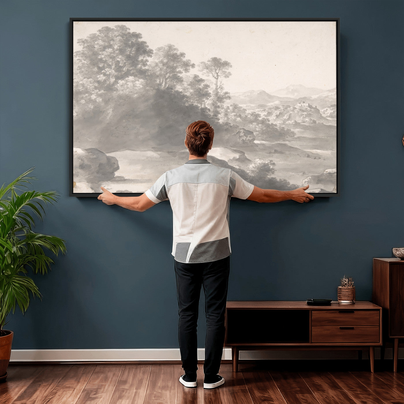 33041209-MGV-CV-36X24 - Van Poelenburch Landscape Canvas Wall Art — Dutch Golden Age Gray Wash Drawing Print | Baroque Italianate Nature Decor | Old Master Classic Gift