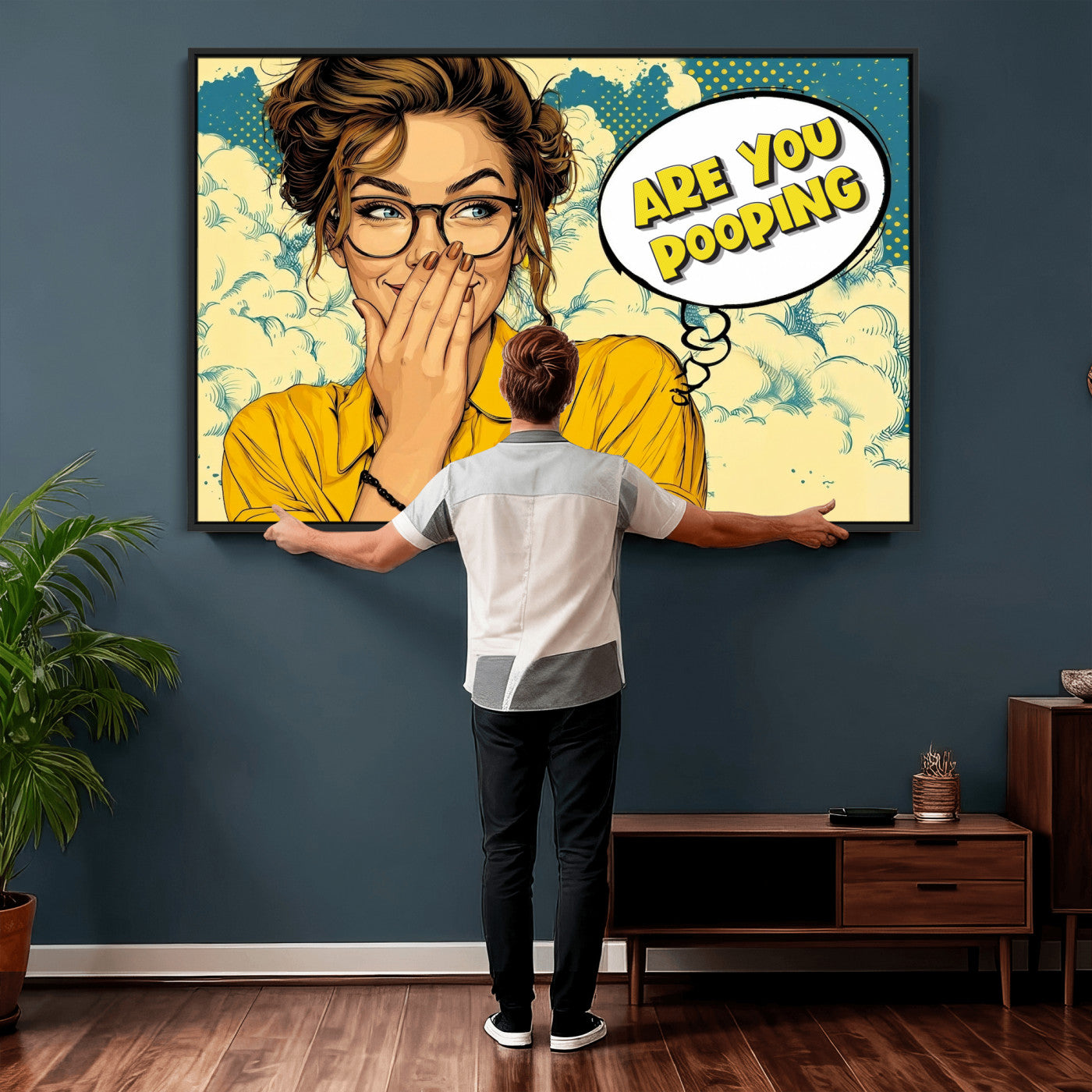 P79156505-MGV-CV-36X24 - Pop Art Print Bathroom Sign Wall Art Canvas Print — Funny Bathroom Canvas | Comic Style Toilet Wall Decor | Humor Gift | Are you Pooping