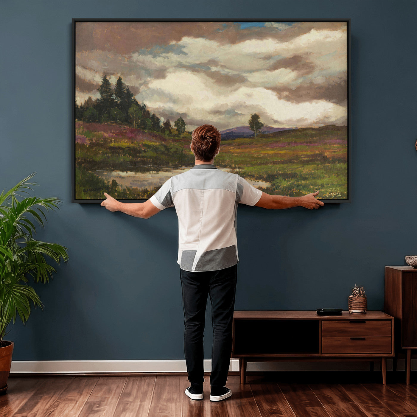 96795851-MGV-CV-36X24 - Gustav Macoun Heathland Canvas Print, Czech Landscape Oil Painting Reproduction, Purple Heather Moorland Art, Vintage European Nature Decor