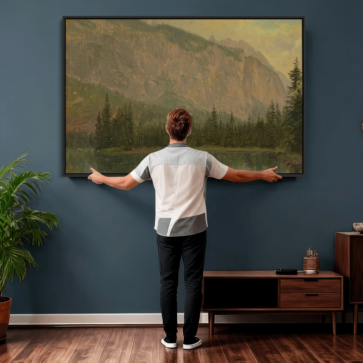 76844524-MGV-CV-36X24 - Frederic Edwin Church Hintersee Canvas Print, Hudson River School Mountain Lake Painting 1868, American Romantic Landscape, Vintage Nature Wall Art