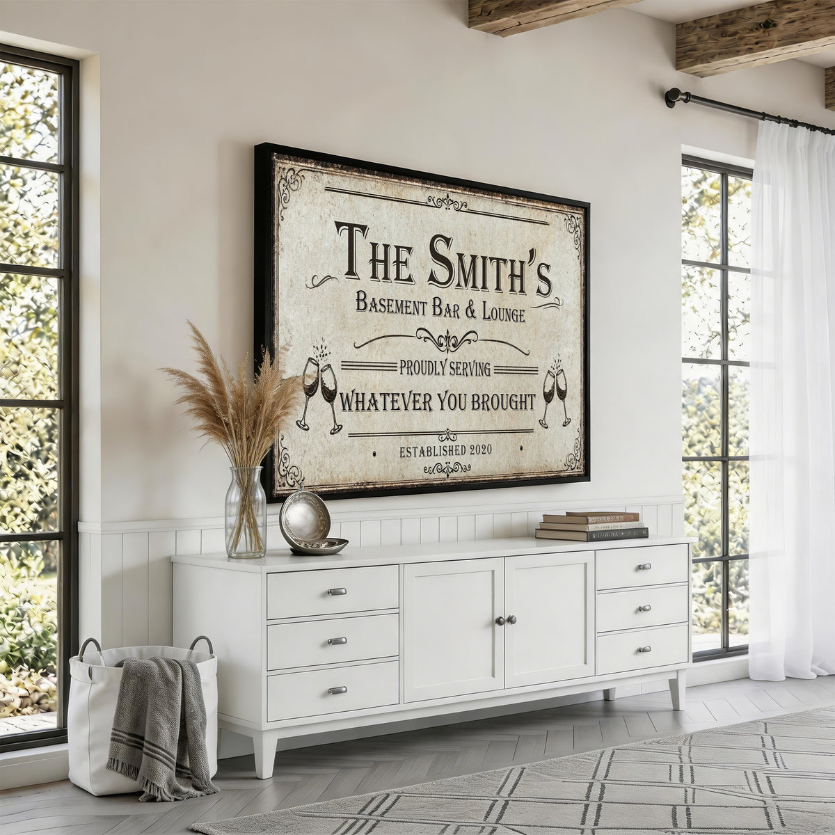 Custom Basement Bar & Lounge Sign Canvas, Personalized Family Name Art