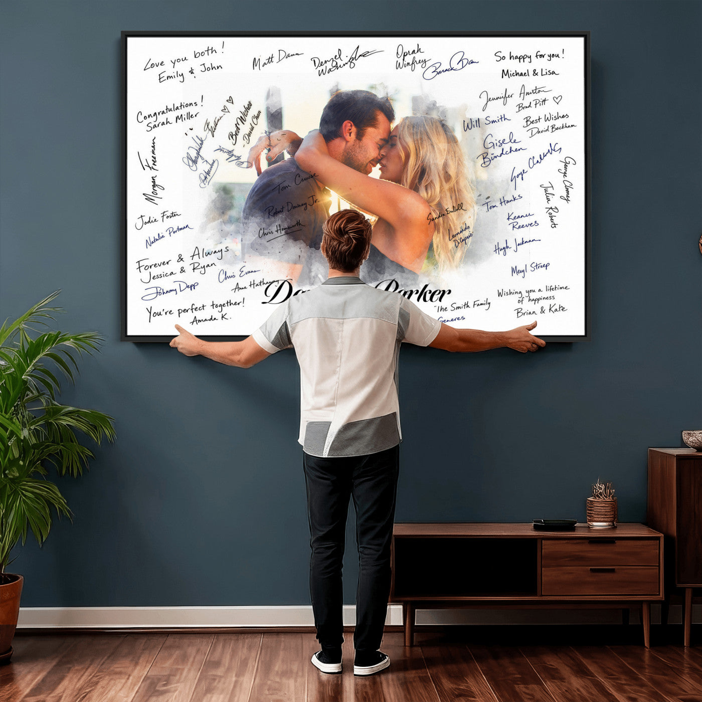 14788122-MGV-CV-36X24 - Wedding Guest Book Alternative Wall Art Canvas Print, Personalized Wedding Signature Poster, Custom Couple Photo Guestbook Canvas, Bridal Shower Reception Decor