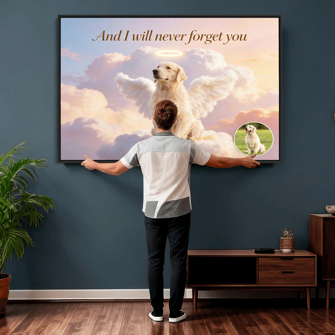 70743146-MGV-CV-36X24 - Pet Memorial Wall Art Canvas Print, Custom Dog Memorial Portrait, Personalized Angel Pet Loss Gift, Angel Wings Puppy Print