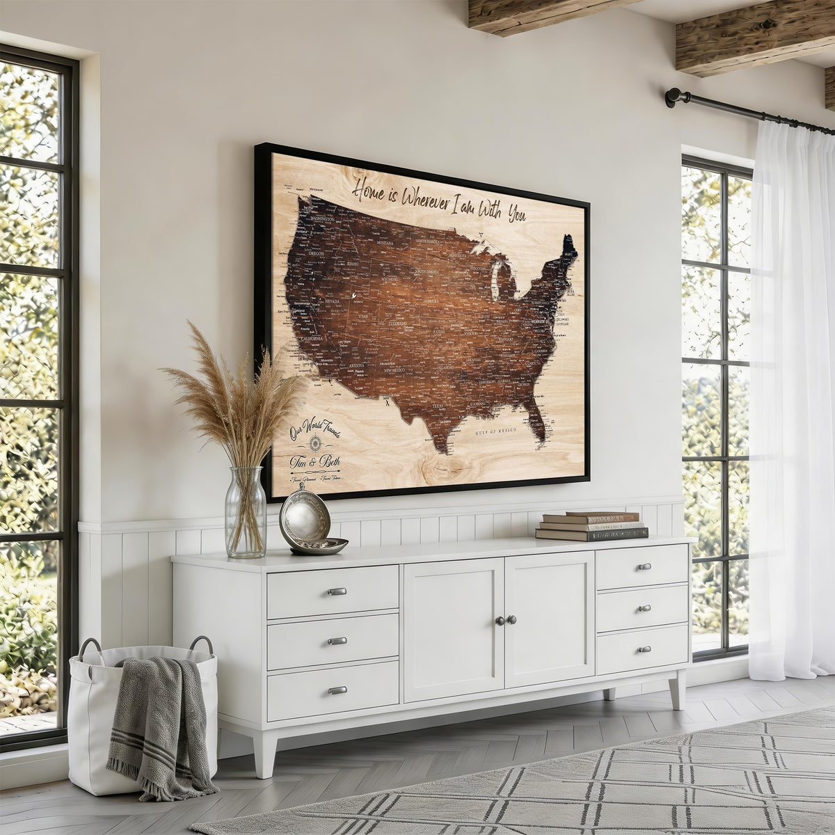 16274332-_Poster-30x20 - Personalized Beige Push Pin USA Map Canvas Print, 50 State Bucket List Map, Home Office and Entryway Decor