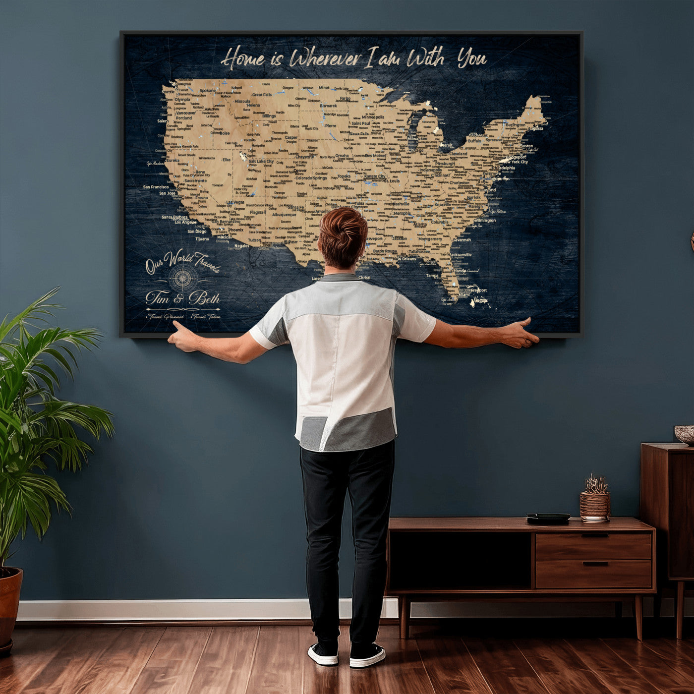 48467834-MGV-CV-36X24 - Custom Push Pin US Map Canvas | Personalized Travel Tracker | USA Cities Map Anniversary Gift for Couples | Adventure America Map Wall Art with Pins