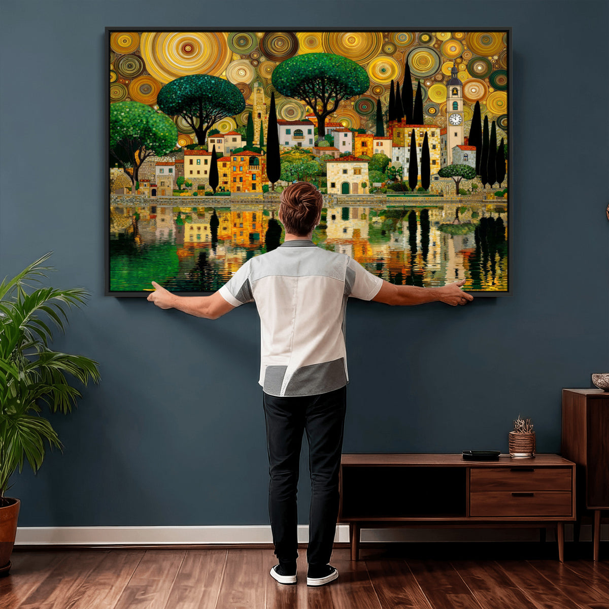 93010897-MGV-CV-36X24 - Gustav Klimt Golden Cityscape Wall Art Canvas Print,