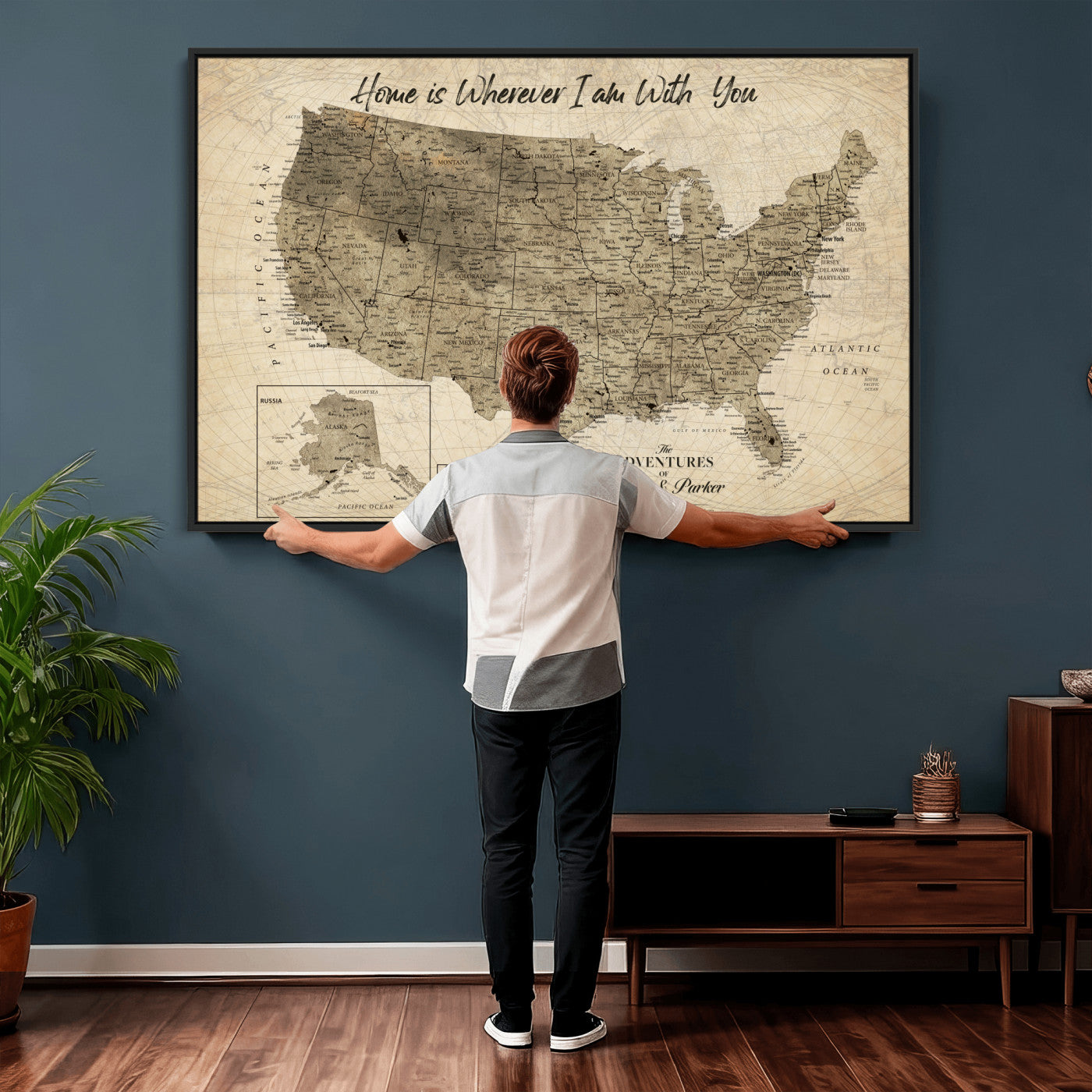 25440520-MGV-CV-36X24 - Personalized United States Map Canvas Wall Art with Push Pins Detailed