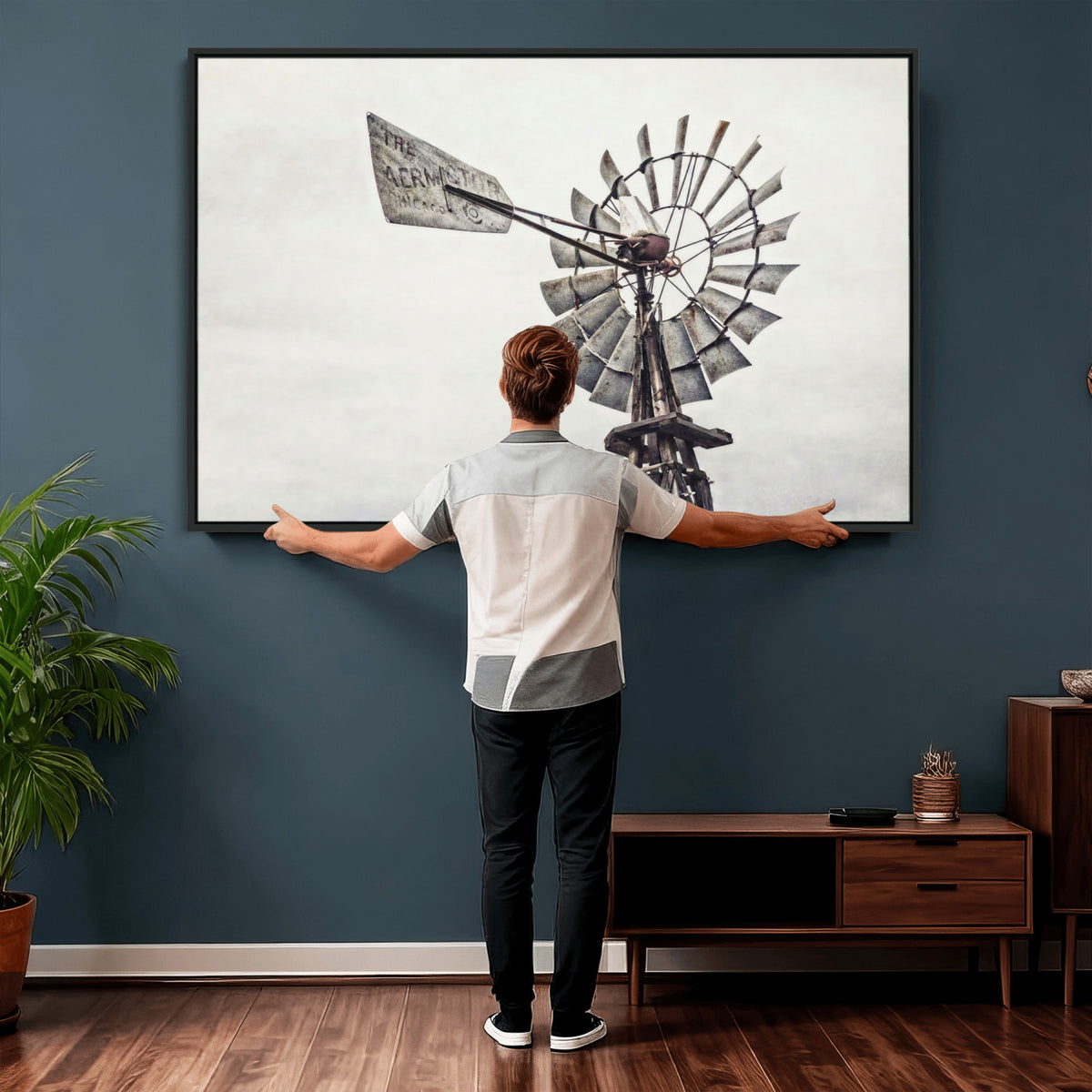 63200638-MGV-TP-24X36 - Vintage Rustic Farmhouse Windmill Canvas Wall Art - Western Country Landscape Print