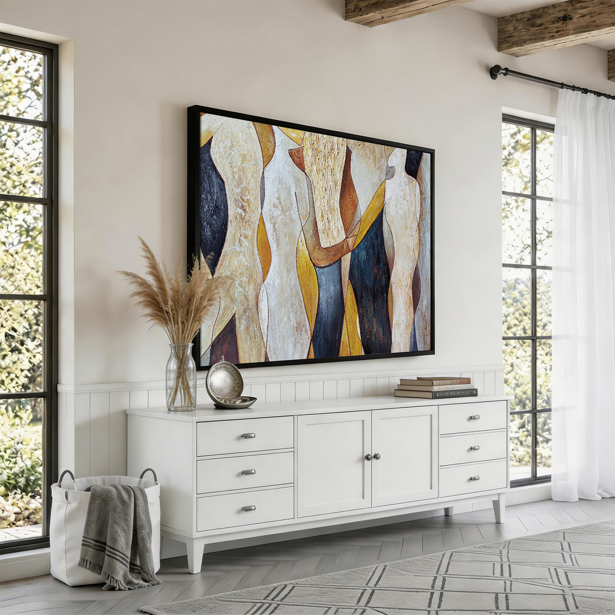 96079939-MGV-CV-36X24 - Mid Century Modern Figurative Canvas Wall Art Abstract Cubist Painting Print