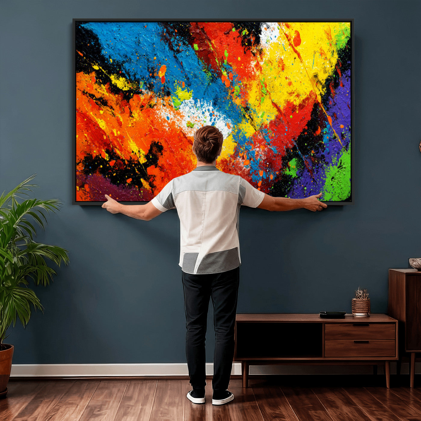 74888753-MGV-CV-36X24 - Vibrant Blue Abstract Canvas Wall Art Colorful Impasto Oil Painting Print