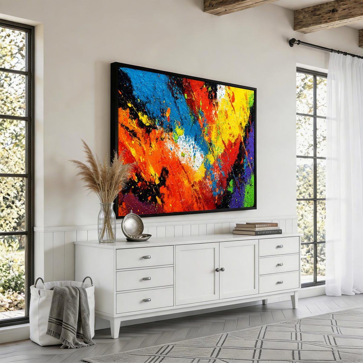 74888753-MGV-CV-36X24 - Vibrant Blue Abstract Canvas Wall Art Colorful Painterly Oil Painting Style Print