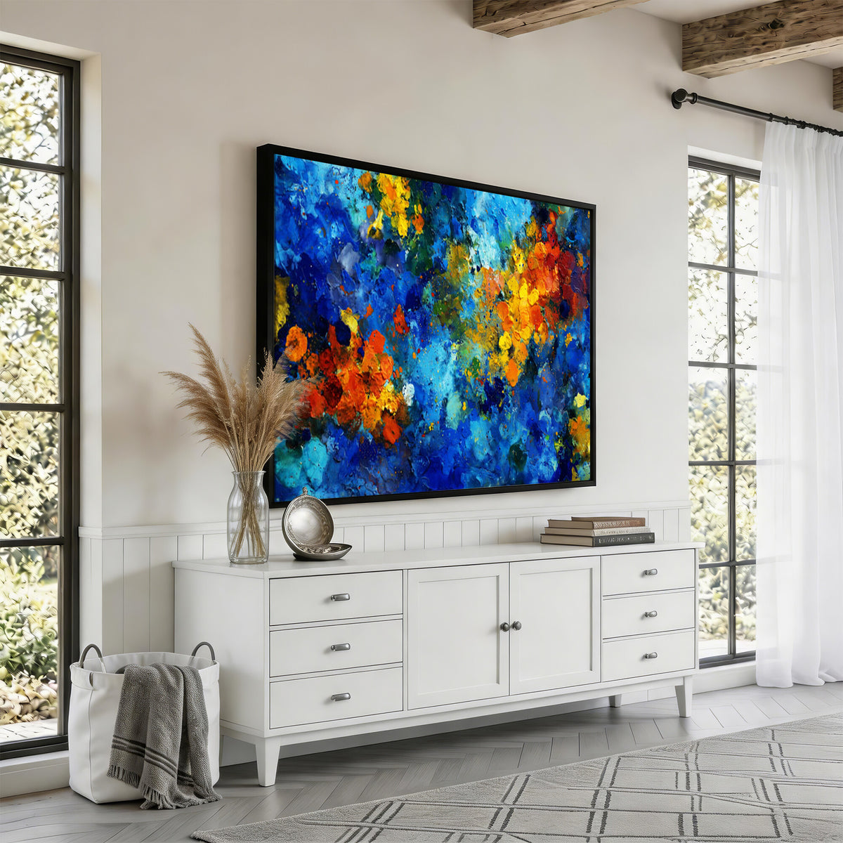 52431611-MGV-CV-36X24 - Vibrant Blue Abstract Canvas Wall Art Colorful Painterly Oil Painting Style Print